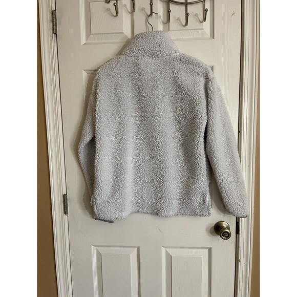 SO Fleece Teddy Size L White Faux Fur Sherpa Sweatshirt Half Zip - Picture 6 of 10